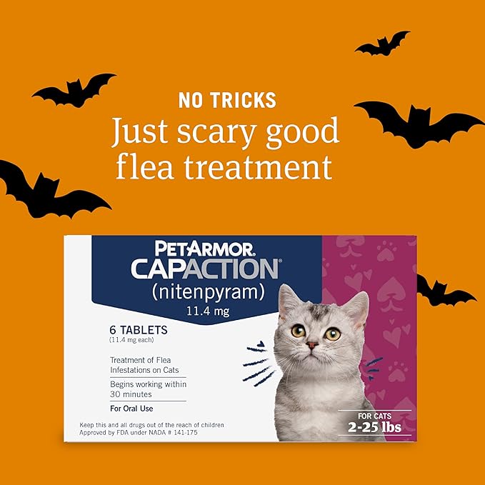 PetArmor CAPACTION (nitenpyram) Oral Flea Treatment for Cats, Fast Acting Tablets Start Killing Fleas in 30 Minutes, Cats 2-25 lbs, 6 Doses