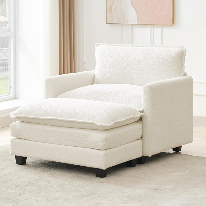 ROWHY Convertible Sectional Couch with Ottoman, Single Armchair with armrests, Modern Living Room Furniture Set, Small Couches for Small Spaces, for Living Room, Chenille, Beige