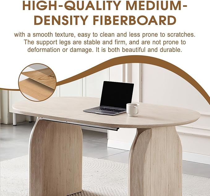 59"-90.5" Extendable Dining Table,Large Wood Dining Room Table with Slatted Pedestal Base,Rustic Oval Dining Table with Dual Pedestal Base(Easy to Assemble)