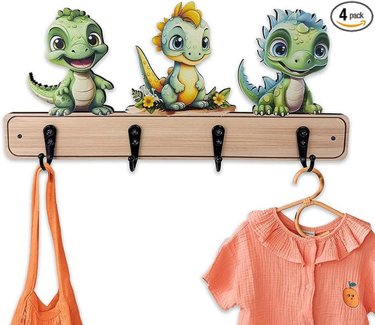 Dog Leash Holder for Wall Mount, Farmhouse Wooden Dog Claw Hooks, Paws Key Rack Accessories for Rustic Home Decor (Dinosaur)