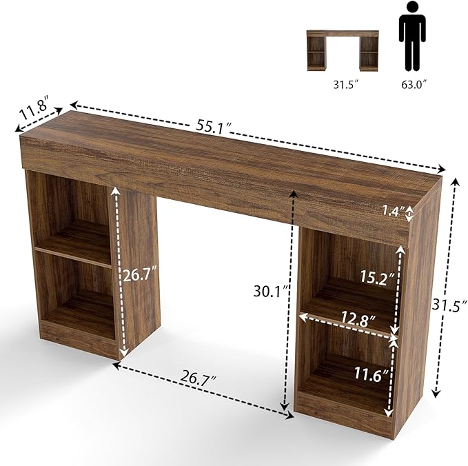 55 Inches Console Table,4 Cubes Narrow Entryway Table,3 Tier Wood Behind Couch Sofa Table,TV Console with Storage for Living Room,Hallway,Entrance,Foyer (Striped Brown)