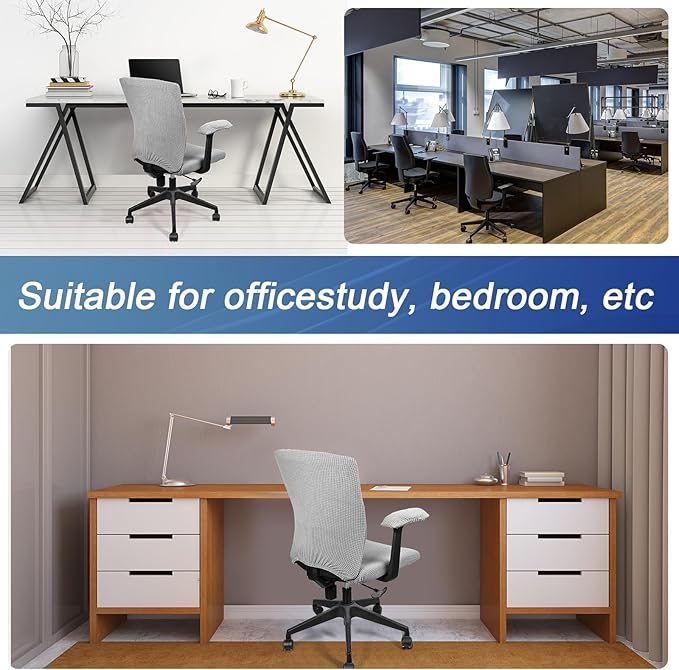 Tallew Office Chair Covers Set Computer Universal Protective Stretchable Chair Seat Covers Desk Armrest Slipcovers Pads Office Cushion Backrest for Rotating(XL,Silver Grey,8 Pcs)