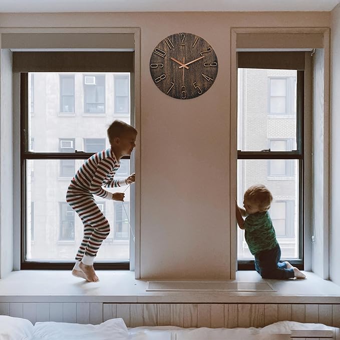 Wall Clock, Silent Clock, Wall Clocks Battery Operated， 12 inch Modern Wall Clock, Suitable for Offices, Living Rooms, Kitchens, Homes, Schools (Brown)