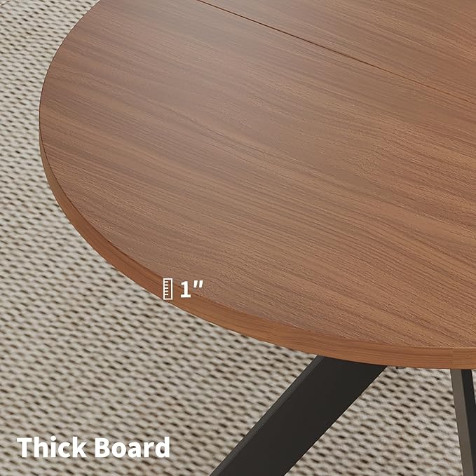 Walnut Round Dining Table Set for 4, Mid-Century Modern Kitchen Table and Chairs, Small Space Dining Room Furniture for Apartment, Breakfast Nook or Studio (Boxwood-1 Table + 4 Brown Chairs)