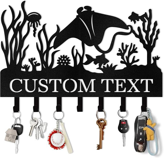 Personalized Key Holder for Wall, Beach Theme Key Holder Wall Mount with Hooks, Tropical Style Key Hanger Wall Decor for Pool Bathroom Hallway Entryway Office, Customized Home Decor Gifts Color01
