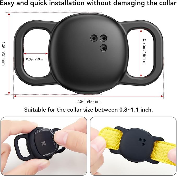 DDJ for Tile Life360 Sticker (2024) Tracker Cat Collar Case, 2-Pack Silicone Anti-Lost Protective Cover Tile Tracker Holder for Dog & Pet Collars, Ultra Durable, Easy Installation, Lightweight, Black