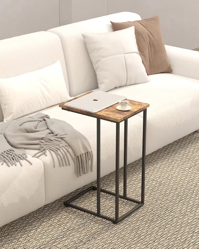 Innerjoin Slim C Shaped End Table, C Side Table for Sofa, Couch and Bed, Tv Tray Table fits Small Space, Living Room Bedroom, Rustic Brown