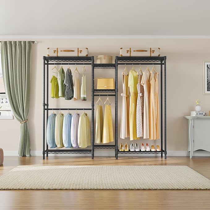 VIPEK Classic V6 Medium Wire Garment Rack Heavy Duty Clothes Rack for Hanging Clothes, Metal Freestanding Closet Wardrobe Racks 59.8" L x 14.6" W x 76.4" H, Max Load 750lbs, Black