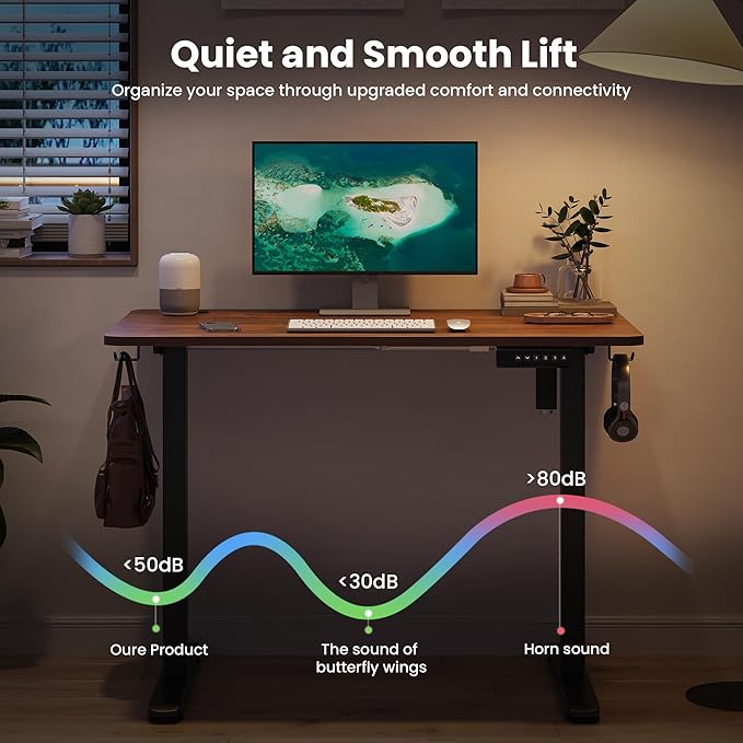Casaphoria 40 x 24 inches Electric Standing Desk, Sit to Stand Desk with Memory Height Adjustment, Home Office Computer Desk for Writing and Gamess, Brown