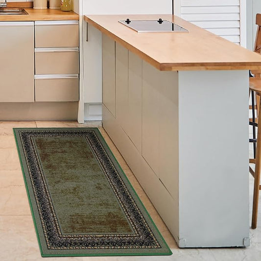 Antep Rugs Alfombras Bordered Modern 2x4 Non-Slip (Non-Skid) Low Pile Rubber Backing Kitchen Area Rug (Green, 2'3" x 4')