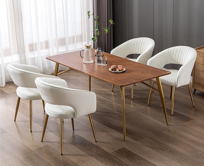 Modern Velvet Dining Chairs Set of 2, Upholstered Gold Dining Room Chairs with Hollow Back, Accent Armrest Kitchen Chairs with Gold Legs for Living Room Reception Black