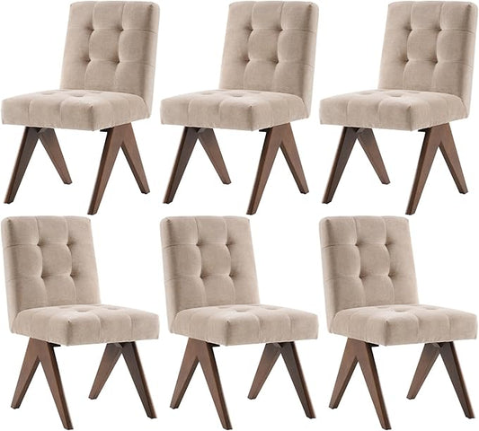 Rowill Modern Upholstered Dining Chairs Parsons Chair Linen Fabric Kitchen Chairs Tufted Armless Dining Room Chairs with Wood Legs Set of 6, Khaki