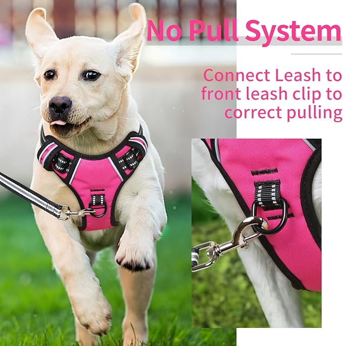 HEELE Dog Harness, No Pull Adjustable Padded Reflective Harness for Small Medium Large Dogs with Handle for Walking Training, Rose, M