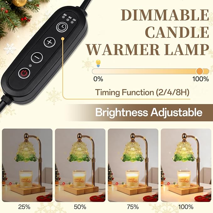 Candle Warmer Lamp with Timer Dimmer Adjustable Height, Candle Warmer with 2 Bulbs for Jar Candles, Home Decor, Birthday Gifts for Women