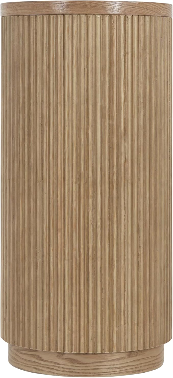 Modern Curved Console Table for Entryway, Farmhouse Solid Wood Fluted Sofa Table with Open Shelf & Elegant Wood Grain, Oval Long Foyer Table for Entry Way Hallway Living Room-58.9" Natural