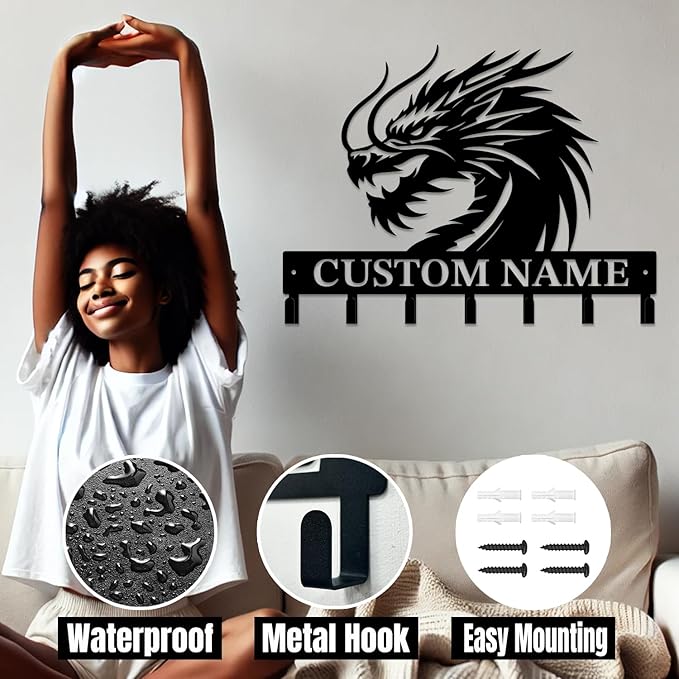 Personalized Evil Dragons Keys Hooks,Custom Name Metal Dragons Art Keys Hooks,Metal Dragons Lover Wall Home Storage Decorative Keys Hooks,Key Holder Hooks for Wall (Style I)