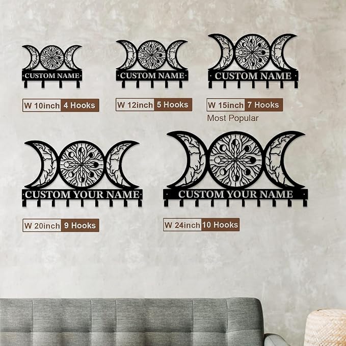 Life Tree Key Hook - Customized Metal Wall Organizer with Name Engraving, Black Iron Home Decor for Themed Collectors (Style E)