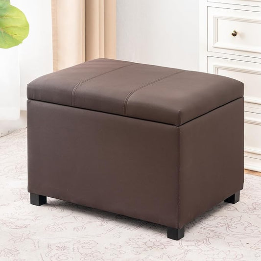 Joveco 24" Leather Storage Ottoman Bench, Rectangle Foot Rest Stool for Living Room, Bedroom, Entryway, Brown