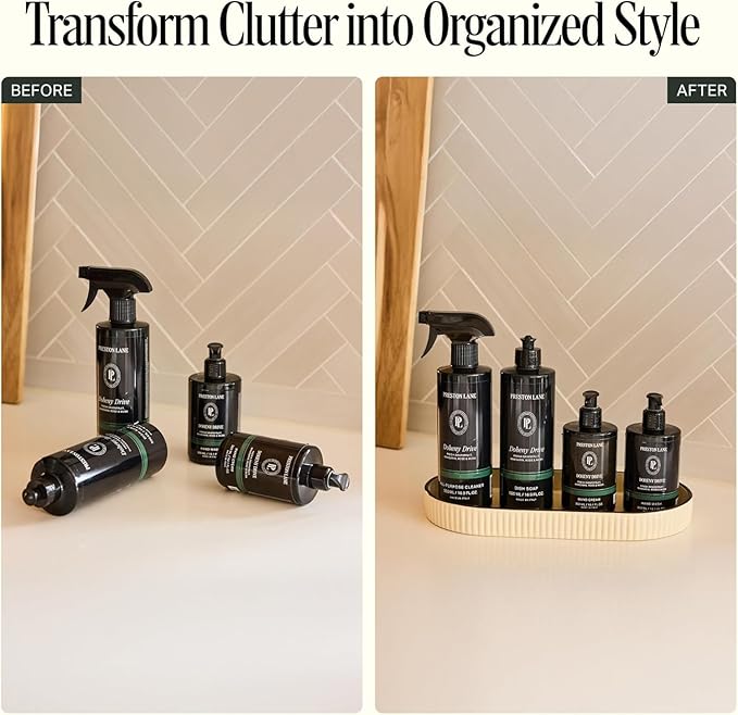 Preston Lane Signature Kitchen Ceramic Tray – Handmade in Portugal with Fluted Edges & Hand-Painted Trim – Decorative Organizer or Home Accent, Large, Alabaster