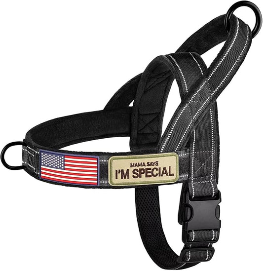 Forestpaw No Pull Dog Harness with Flannel Lining, Reflective Escape Proof Vest for Large Dogs, Quick Release Comfortable for Walking Training (Includes Patches),Black L
