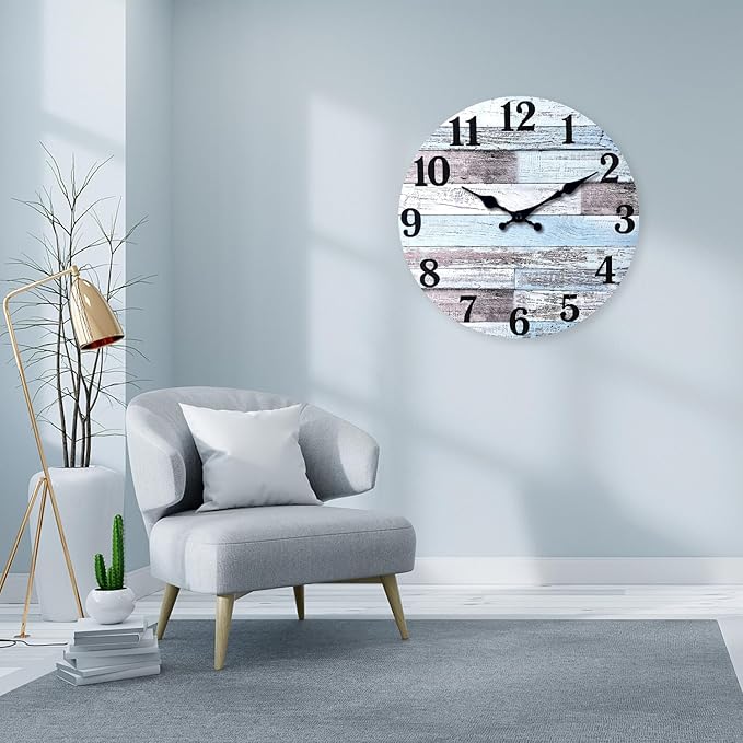 XNM Wood Extra Large Clocks Battery Operated Decorative 24 Inch Nautical Grey Rustic Wall Clock for Office Round Wall Clock Silent(MDF No Solid Wood)