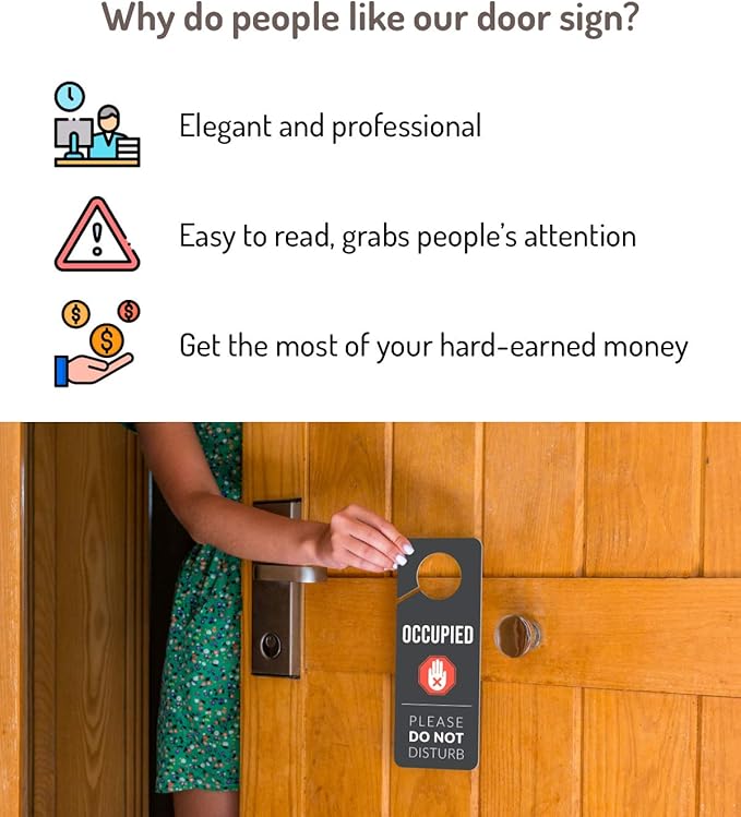 Occupied Sign for Bathroom Door, 2 Pack (Printed on Both Sides), 9.3″x3.5″ PVC Plastic