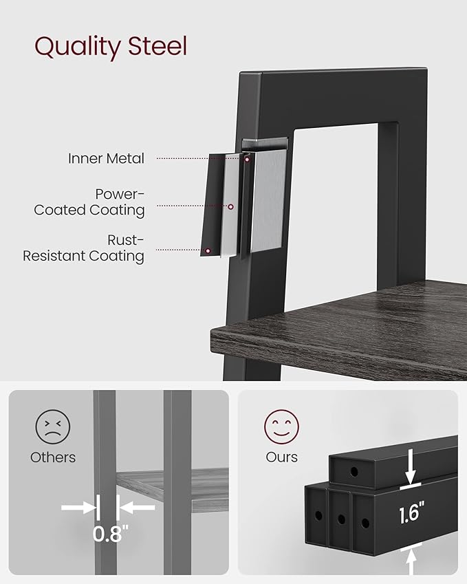 VASAGLE Ladder Shelf, 4-Tier Bookshelf, Storage Rack, Bookcase with Steel Frame, for Living Room, Home Office, Kitchen, Bedroom, Industrial Style, Charcoal Gray and Ink Black ULLS044B04