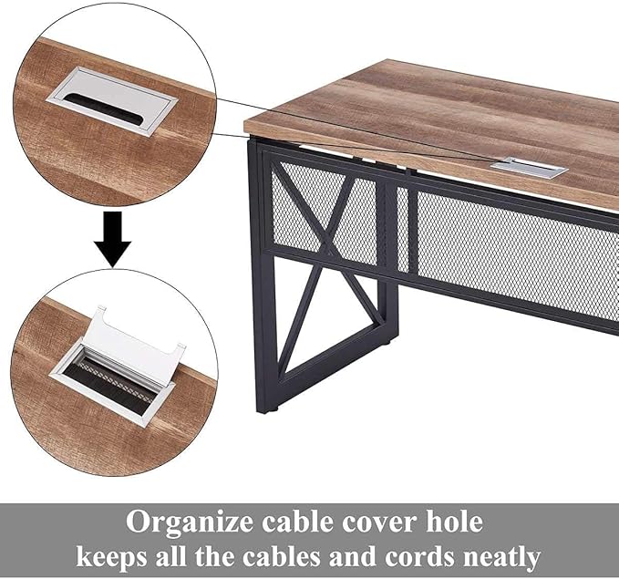 BON AUGURE Computer Desk for Home Office, Sturdy Office Desk, Wide Wood Metal Writing Table, Farmhouse Industrial Gaming Desks (60 Inch, Vintage Oak)