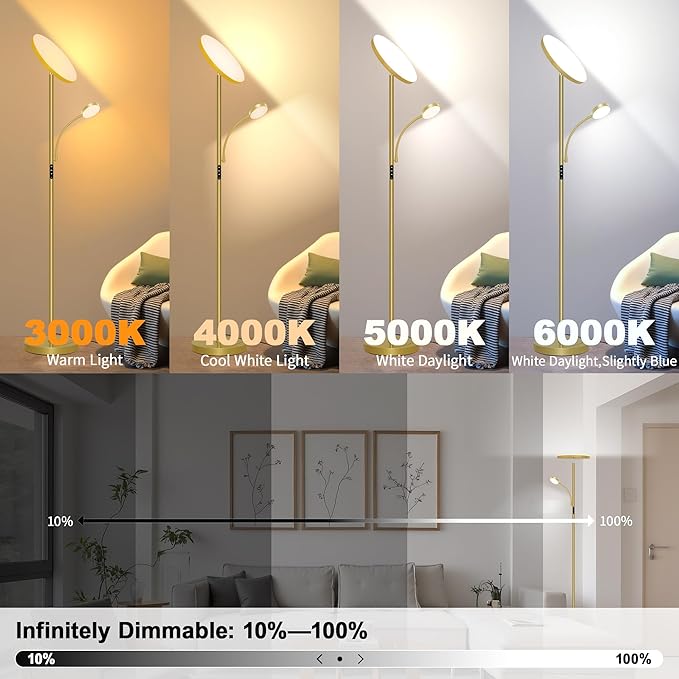 Floor Lamps for Living Room,42W/4200LM Bright Floor Lamp,2-in-1 Dimmable Standing Lamp with Reading Light,69'' Tall Lamp with Remote & Touch Control, Modern Floor Lamp for Bedroom,Office