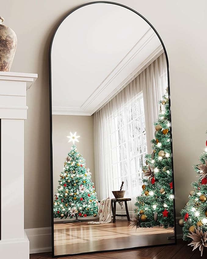Full Length Mirror, 41"x81" Arched Floor Mirror Freestanding, Floor Standing Full Body Mirror with Stand for Bedroom, Hanging Mounted for Living Room Cloakroom, Black