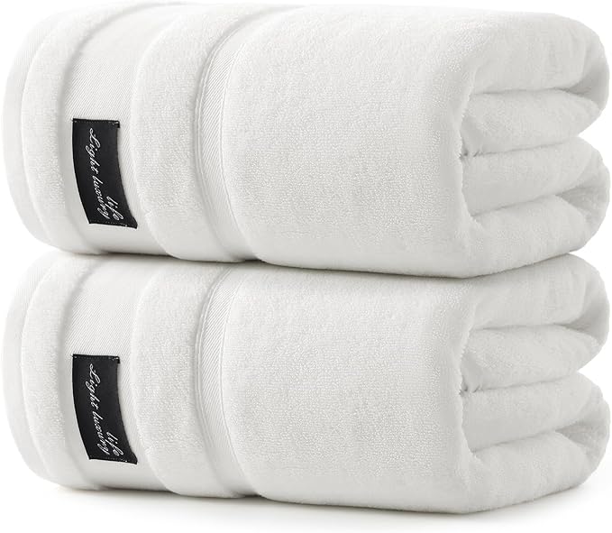 REDKISS Large Bath Towels Set 2 Piece, 100% Cotton, 31x63 in,Heavyweight 760G, Highly Absorbent & Quick Dry, Super Soft Luxury Shower Towels for Bathroom,Hotel Collection - White