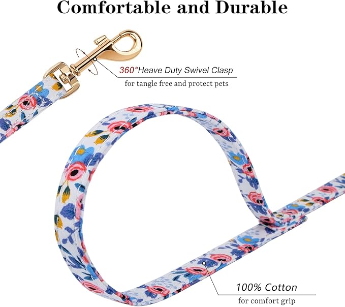 CHEDE No Pull Floral Pattern Dog Harness- Lightweight and Soft Dog Harness, Adjustable Small Dog Harness and Leash Set, with Dog Leash, Suitable for Puppy Small and Medium-Sized Dog (XS, Blue Rose)