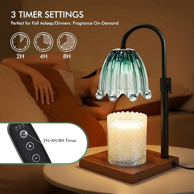 Candle Warmer Lamp with Timer - Electric Wax Melt Warmer with Adjustable Height and Dimmer for Scented Candle Wax, Home Fragrance Décor and House Warming Birthday Gifts for Women Mom (Wood)