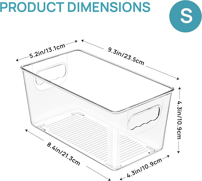 Vtopmart Clear Plastic Pantry Organizer Bins, 6 PCS Food Storage Bins with Handle for Refrigerator, Fridge, Cabinet, Kitchen, Countertops, Cupboard, Freezer Organization and Storage, BPA Free, Small