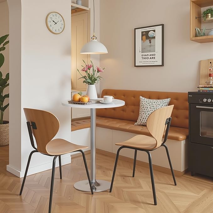 Homall Round Dining Table Bistro Pub 23.8 x 39.5 Inches Bar Table for Kitchen, Dining Room (2, White-Silver)