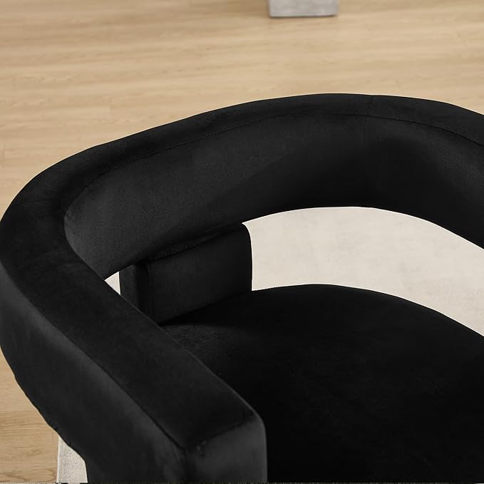 Modern Barrel Dining Chair Upholstered Velvet Dining Room Chair with Arms Comfy Side Chair for Kitchen/Living Room/Reception, Black