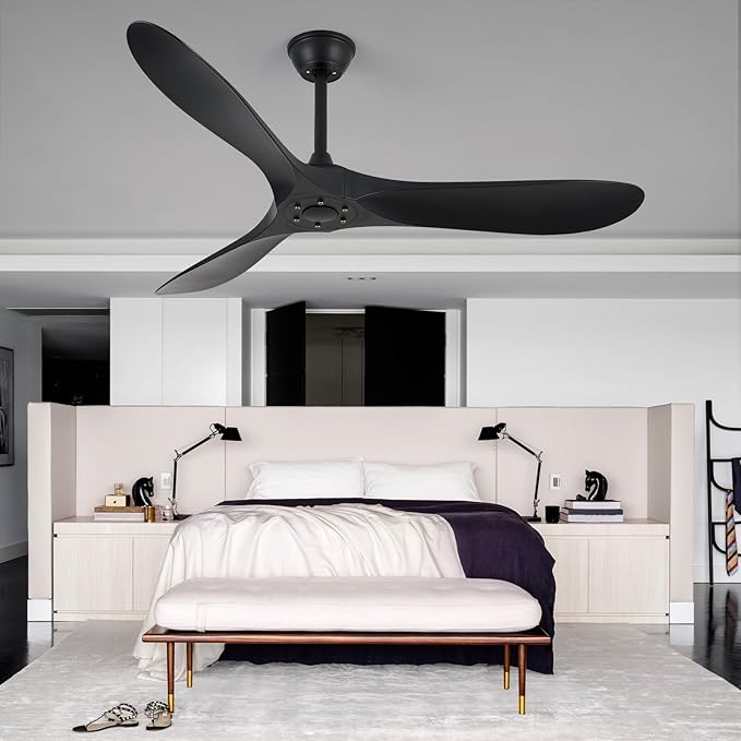 52 inch 3 blade ceiling fan without light, Noiseless Reversible DC Motor Ceiling Fan Without Light for Farmhouse Patio Living Room Bedroom, Indoor Outdoor Ceiling Fan with Remote-Black