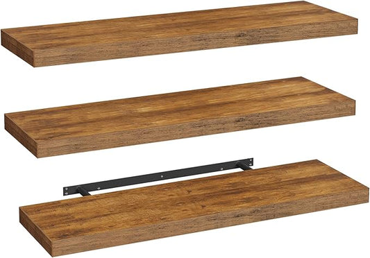 Floating Shelves for Wall, 1.5" Thick Wall Shelf Set of 3 with Invisible Bracket, L47.2 x W7.9 Hanging Shelves Farmhouse Home Decor for Bathroom, Living Room, Bedroom, Rustic Brown 12301BJP3BF