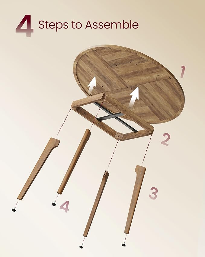 VASAGLE MAEZO Collection - Round Dining Table for 4-6 People, 47.2 Inches Circle Kitchen Table with Tapered Legs, Curved Transitions, for Dining Room, Kitchen, Honey Brown UKDT091KB02S