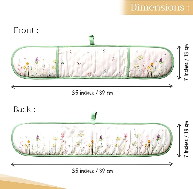 Maison d' Hermine Double Oven Mitts 100% Cotton 7"x35" Double Oven Mitt Heat Resistant BBQ Cooking Gloves with Loop, Baking, Grilling, Home, Kitchen, Handling Hot Pans Spring Summer (Botanical Fresh)