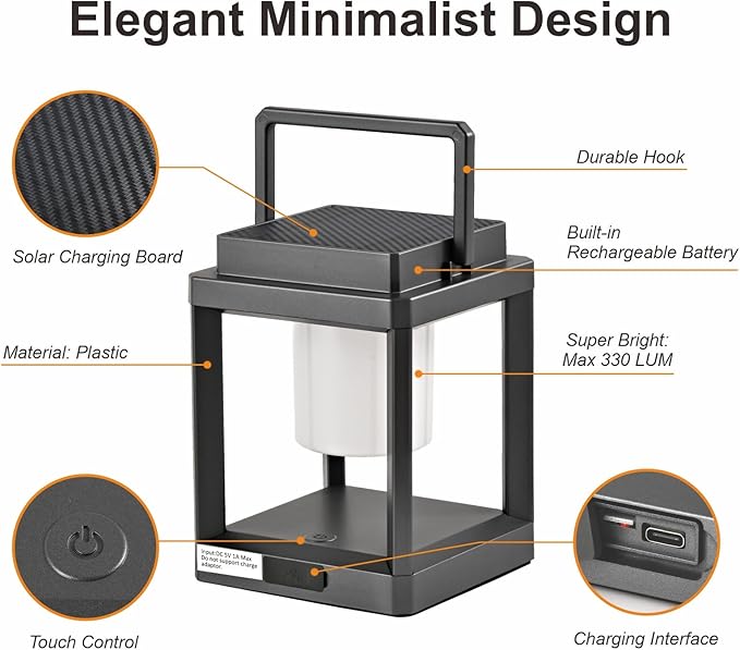 LETRY Solar Outdoor Table Lamp: Outdoor Lanterns for Patio Waterproof,Portable Rechargeable Solar Lamp