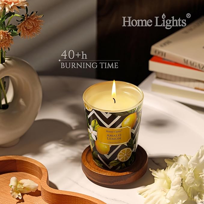 HomeLights Large jar Candle | 1-Wick Long-Lasting Scented Candles, 6.7oz Natural Soy Wax Candle for Home Scented, Eclectic Mixed Styles Gifts for Women & Men, Amalfi Lemon