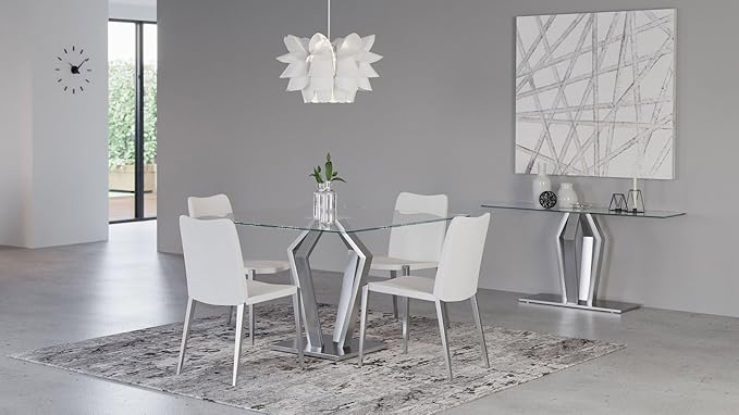 ZURI Modern Aiden 51" Square Glass Dining Table with Brushes Stainless Steel Base