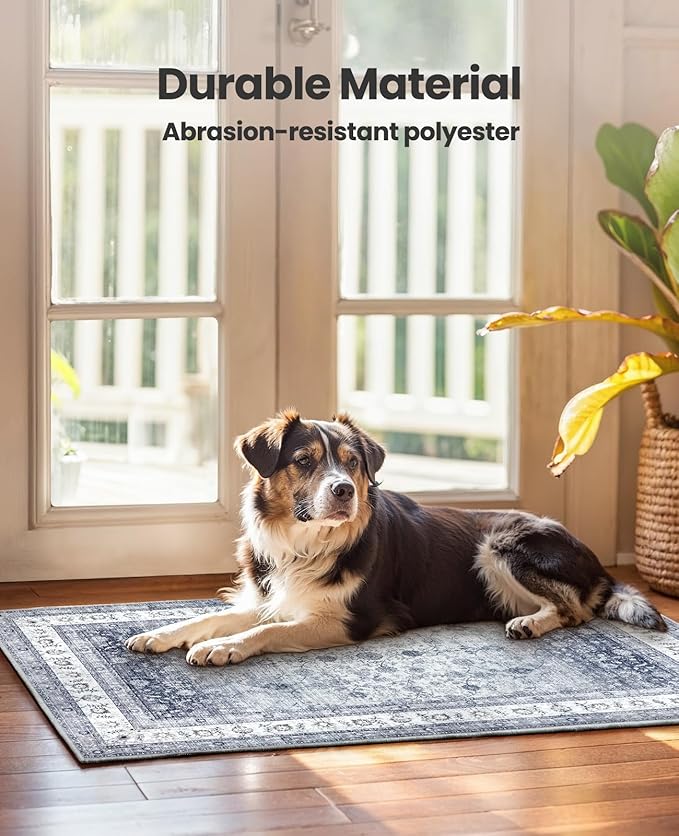 AMADA HOMEFURNISHING 2x3 Washable Area Rug, Low-Profile Entryway Rug with Non-Slip Backing & Durable Edge Binding, Vintage Rug Pattern, Small Rugs for Entryway, Kitchen & Living Room