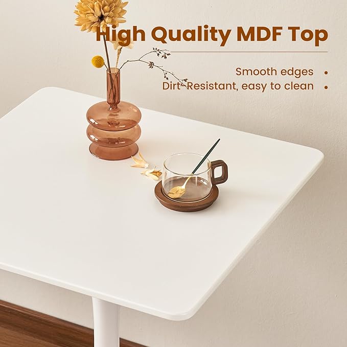 Square Dining Tulip Table for 2, Mid-Century Modern Table with Sturdy Metal Pedestal for Kitchen, Bistro, Cafe, Leisure (White, 24 INCH)