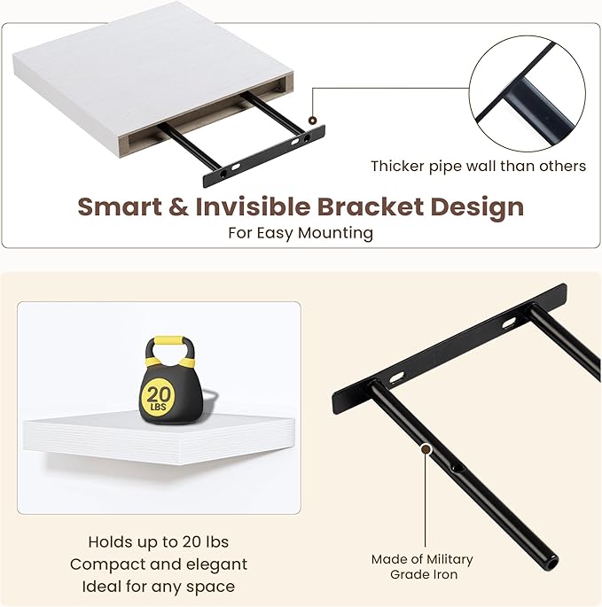 Fun Memories Floating Shelves for Wall - 9.3 Inch Square Shelves with Invisible Brackets, Small Wall Shelf for Living Room, Bathroom, Bedroom, and Kitchen Decor，Set of 3
