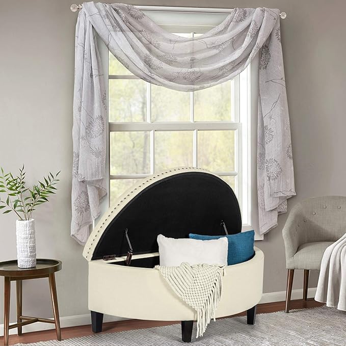Homebeez 43" Half Moon Storage Ottoman, Button Tufted Bedroom Benches for Entryway Living Room (Cream)