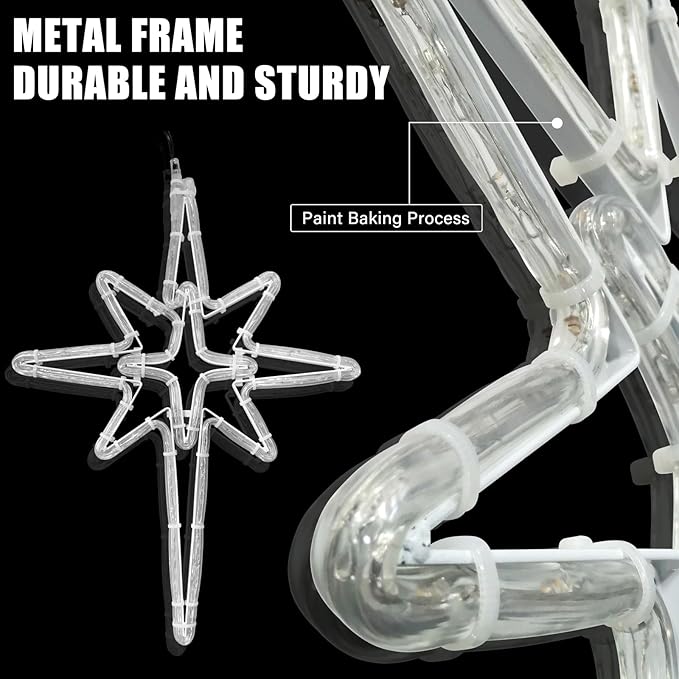 22" Star of Bethlehem Light Christmas Tree Lights,8 Lighting Modes,Metal Frame Waterproof 96 LEDs Warm Yellowish Lights for Christmas New Year Home Party Decoration