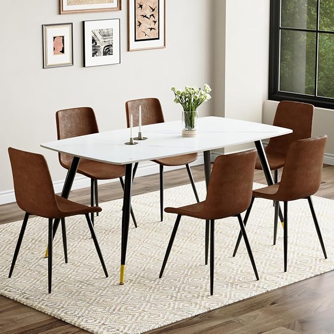 Dining Room Table Set for 6, Dining Table Set for 6 with Chairs, Sintered Stone Dining Set for 6, Easy to Assemble