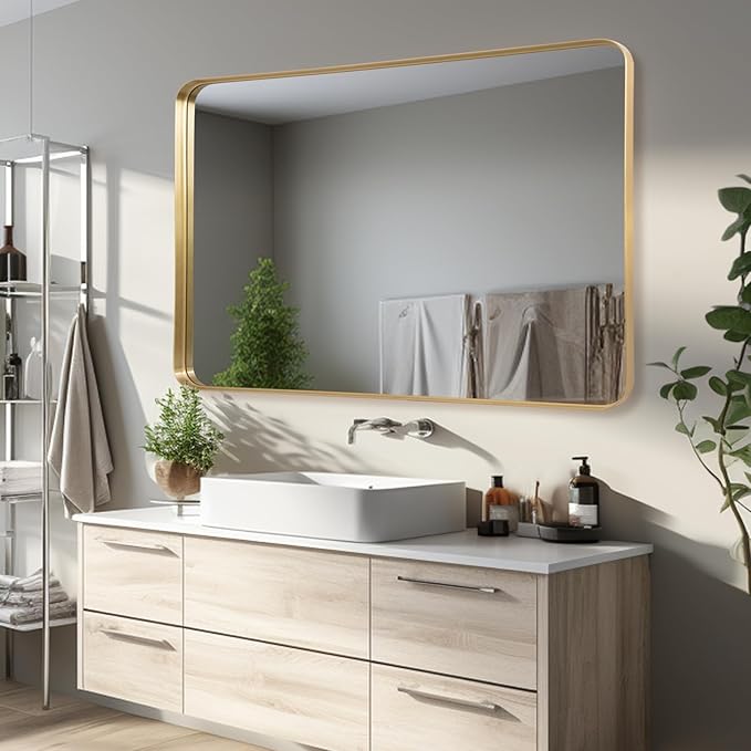 Gold Metal Deep Frame Mirror - 30" x 48" Rectangular Wall Mounted Vanity Mirror for Bathroom, Bedroom, Living Room & Entryway Decor